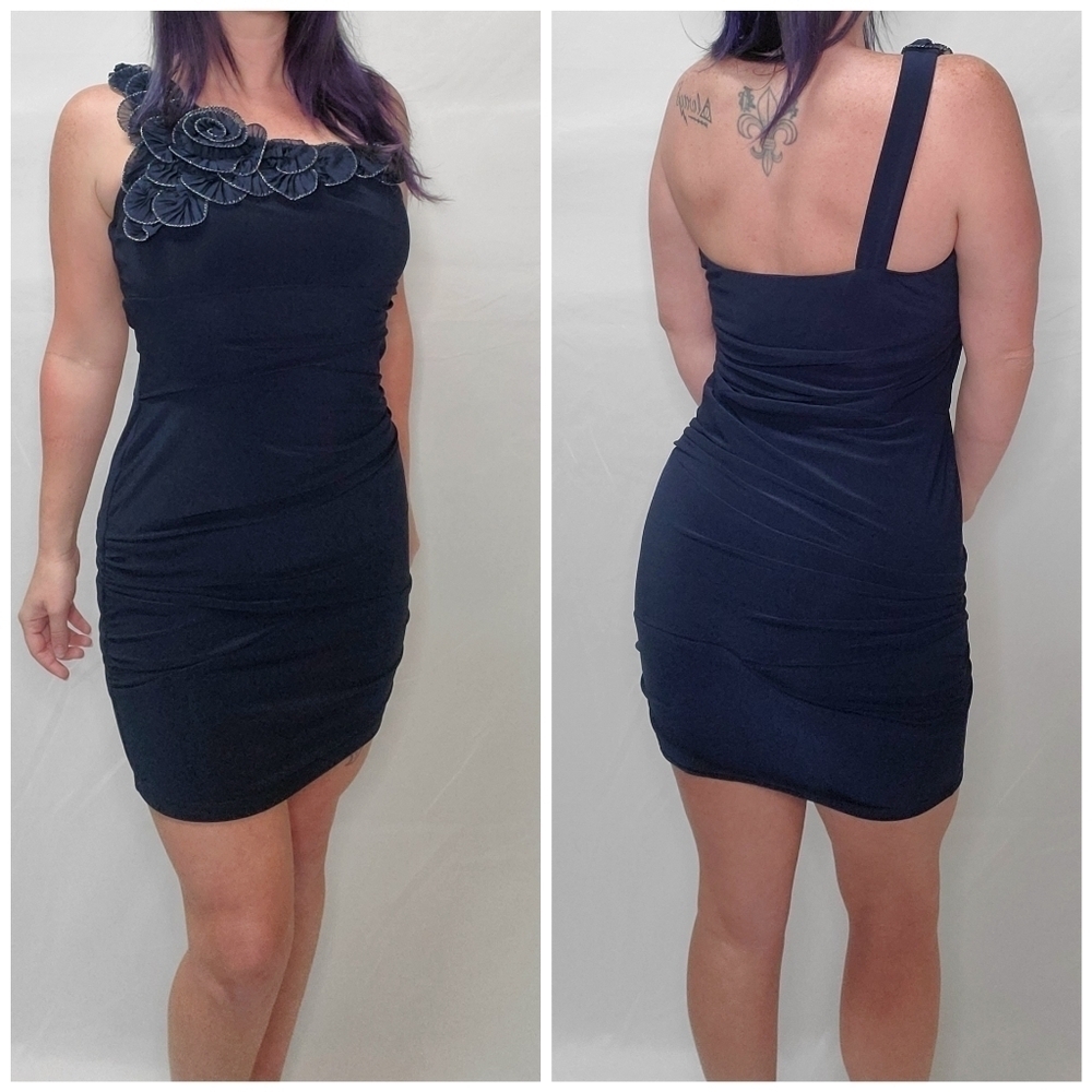 B Darlin Navy Blue One Shoulder Bodycon Dress